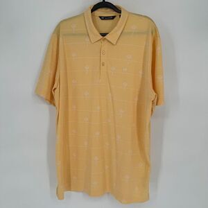 Travis Mathew Polo Shirt Men's Palm Trees Short Sleeve Yellow Golf Size 2XL